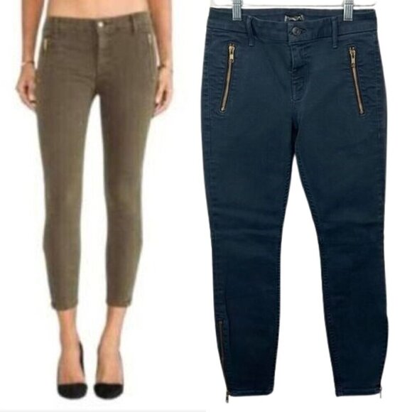 Mother Muse Twill Pants Midnight Blue Zip Pockets Skinny Leg Crop Denim Jeans 24 - Picture 2 of 12